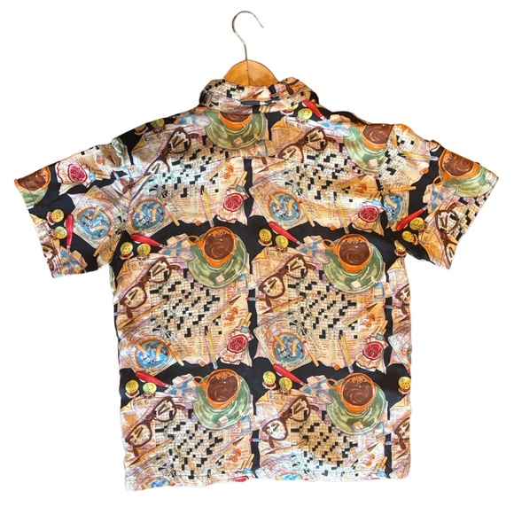 Nicole Miller 1993 100% Silk Coffee & Crosswords Shirt Women’s Small Rare - Picture 2 of 6